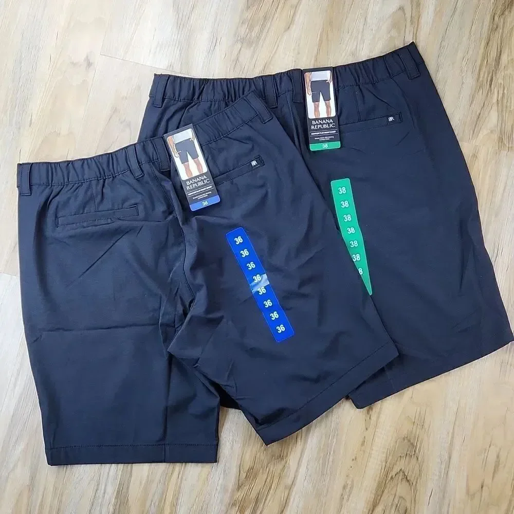 🔸️NWT Banana Republic Black Men's Elastic Flat Front Shorts Size 38